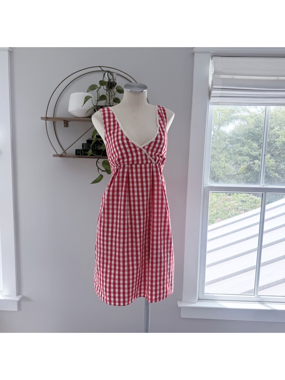 Benetton Red & White Gingham Sleeveless Dress Size S